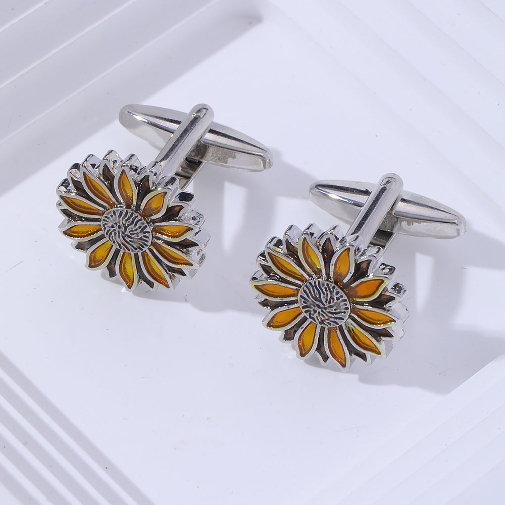 New cross-border style cufflinks, sunflower and chrysanthemum French style cufflinks, high-end dripping retro men's and women's shirt cufflinks