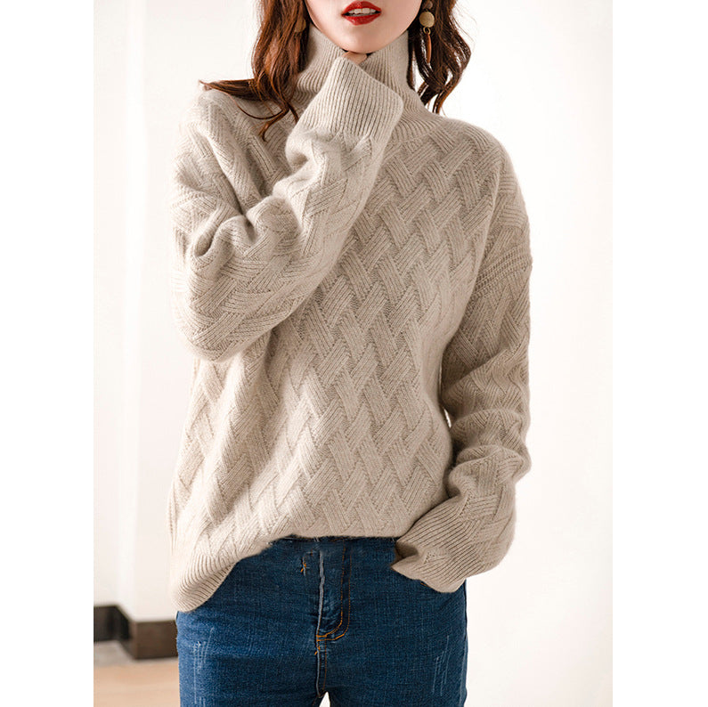 Women's turtleneck sweater, new autumn/winter 2026 style, thickened, Korean style, loose and relaxed knitted inner layer, wool base layer.