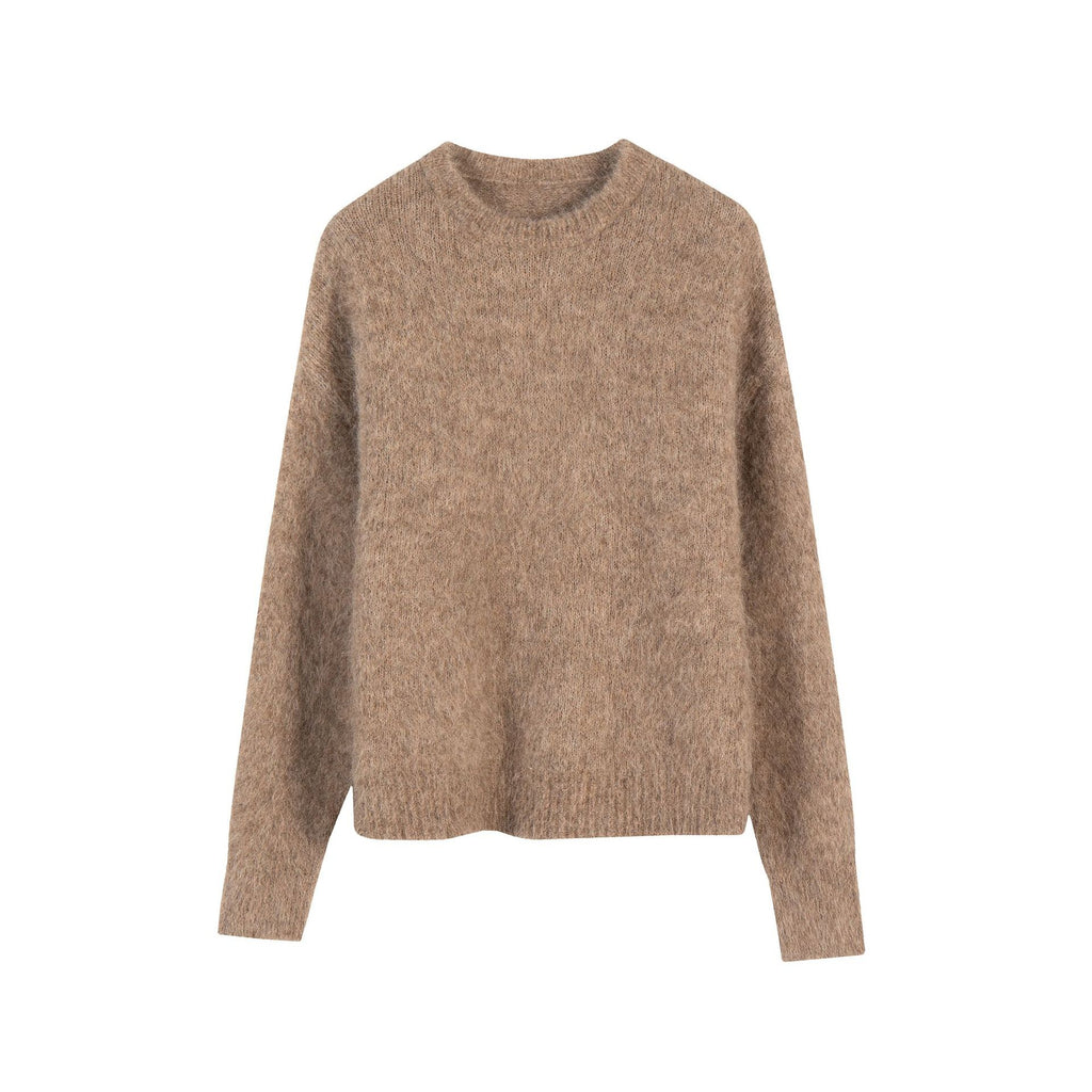 Exquisite and unwavering, G-quality niche alpaca wool crew neck sweater for women, 2026 autumn/winter, relaxed and loose knitwear.