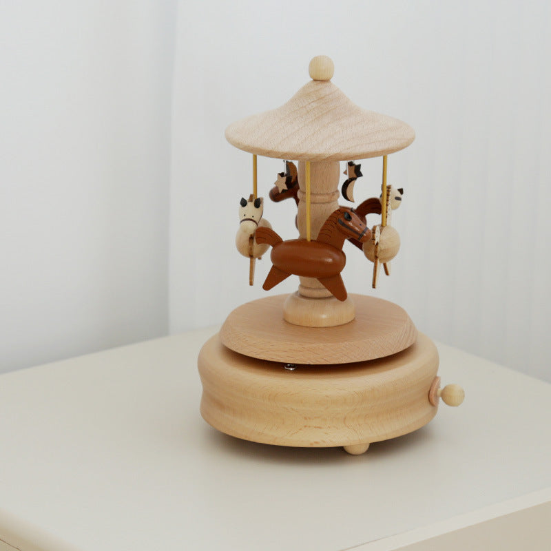 Wooden music box, creative home gift, children's birthday gift, carousel, handmade solid wood gift