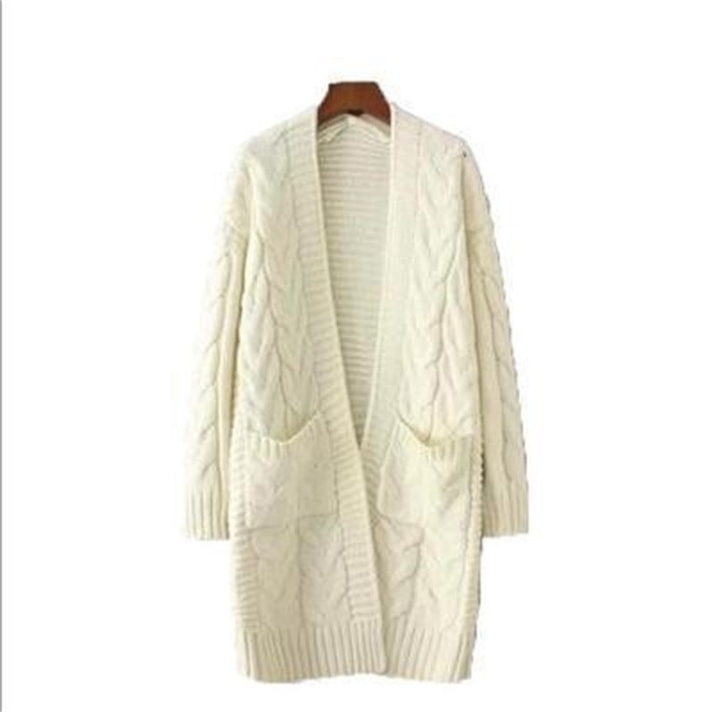 Women's Cross-Border Trade Sweater Coat 2026 Autumn/Winter New Korean Style Loose Cable Knit Solid Color Mid-Length Knit Cardigan