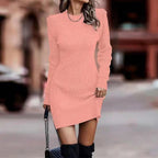 2026 Autumn/Winter Solid Color Round Neck Long Sleeve Bodycon Sweater Dress