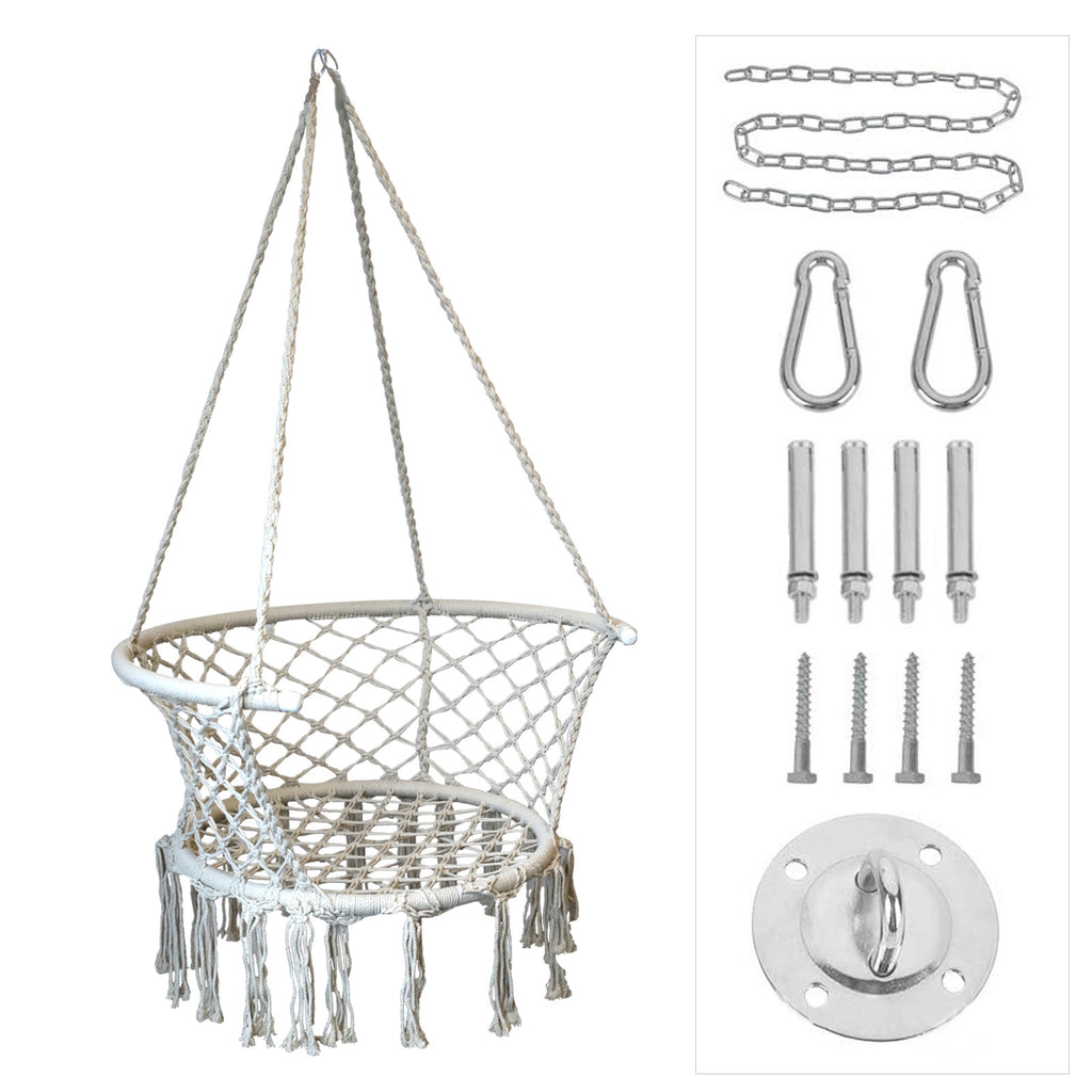 Nordic style tassel hanging chair hand-woven hanging basket cotton rope swing