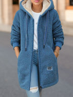 Women's Fleece-Lined Thick Mid-Length Lambswool Sweatshirt, 2026 New Autumn/Winter Style, Embroidered Letter Zipper Jacket