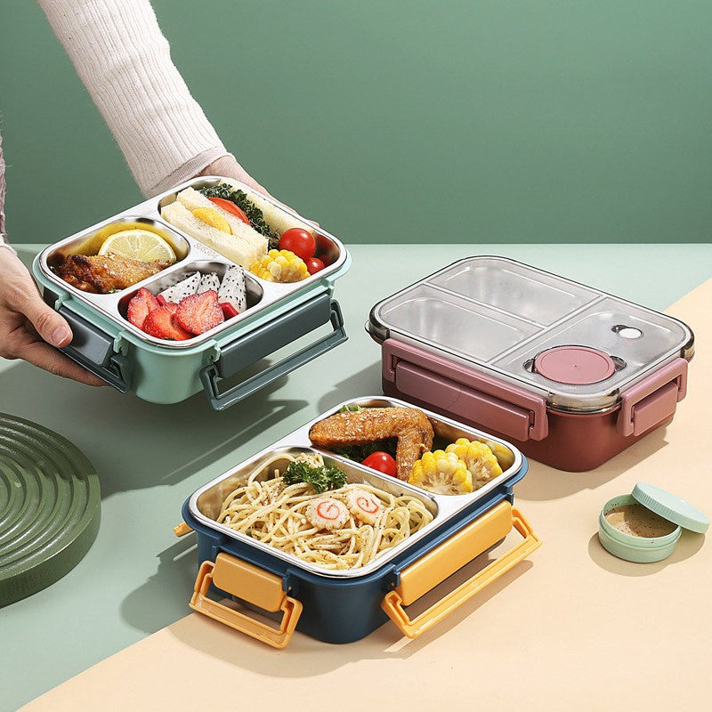 High-quality stainless steel divided lunch box, stylish plastic lunch box for students, salad box, microwaveable bento box for office workers.