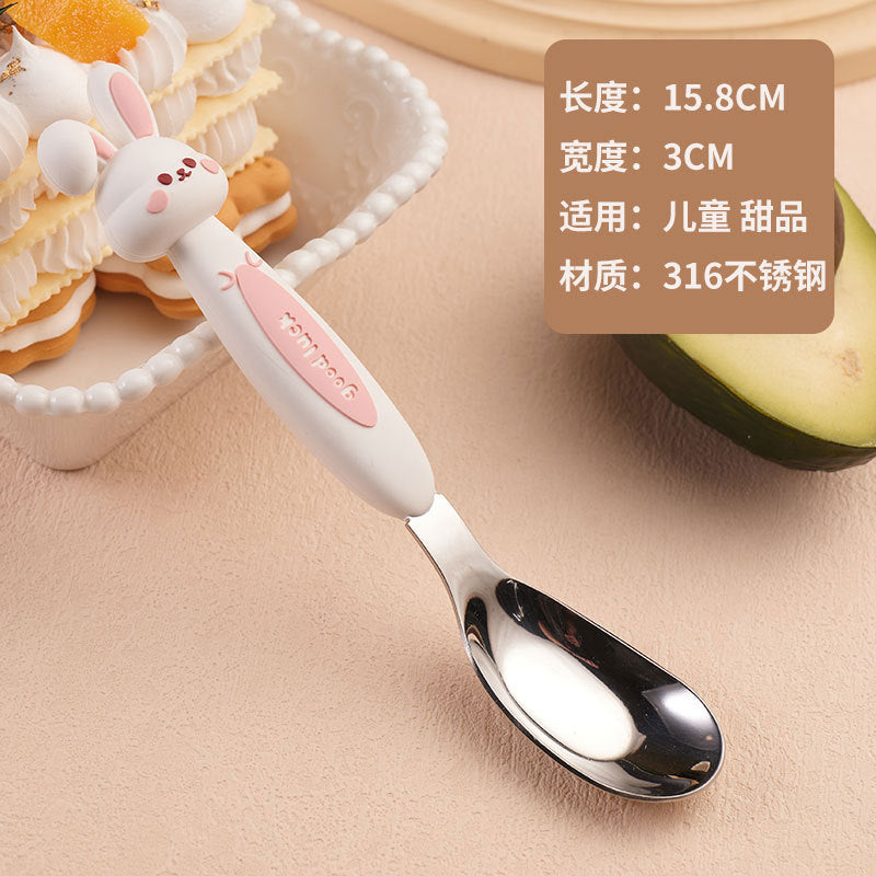 316 Cartoon Ingot Spoon Children's Stainless Steel Spoon Baby Feeding Spoon Cute Animal Spoon