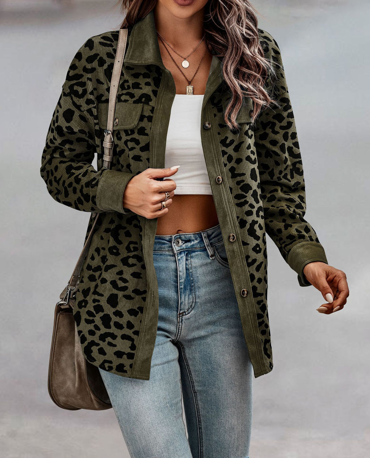2026 Casual Style Cross-border Women's Clothing Autumn and Winter Fashion Leopard Print Button-down Long-sleeved Jacket