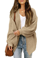 Women's lantern sleeve chunky knit cardigan 2026 autumn and winter new pocket knit sweater women's coat
