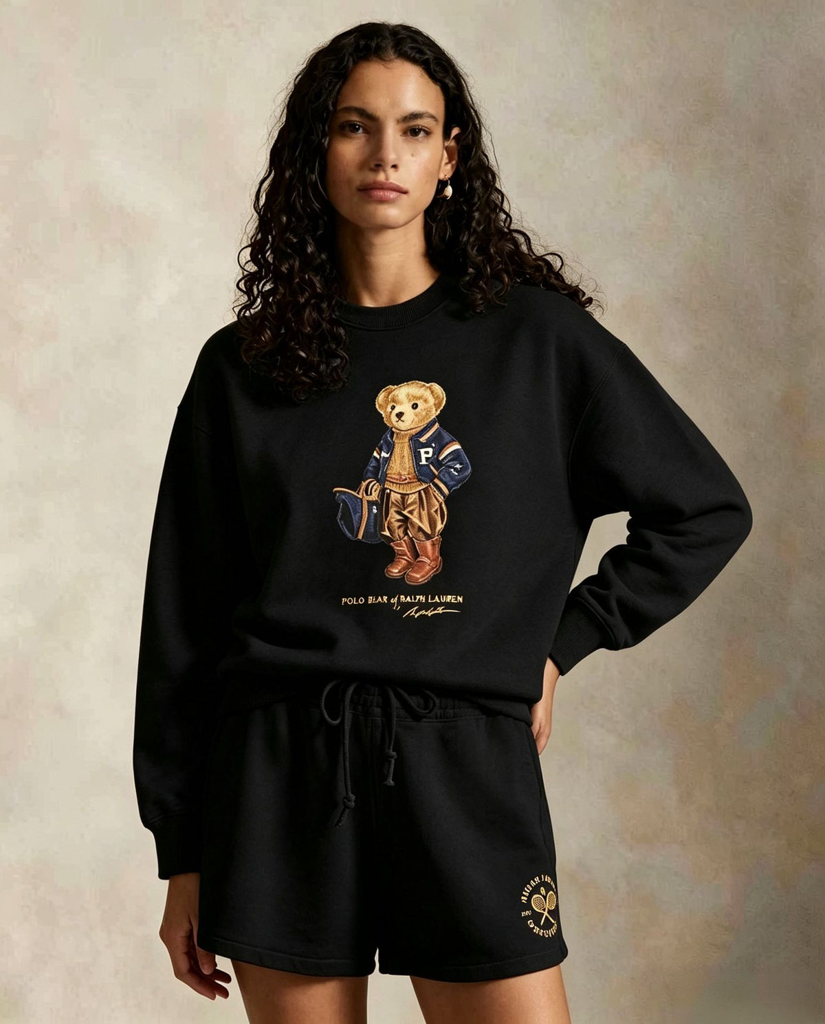 2026 Autumn/Winter Cross-Border Classic Cartoon Luggage Bear Print Casual Classic Hoodless Sweatshirt