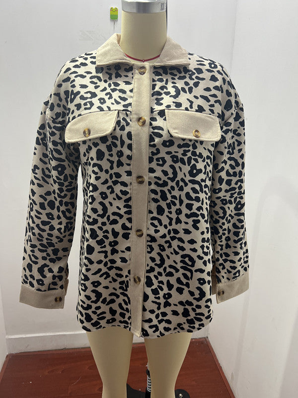 2026 Casual Style Cross-border Women's Clothing Autumn and Winter Fashion Leopard Print Button-down Long-sleeved Jacket