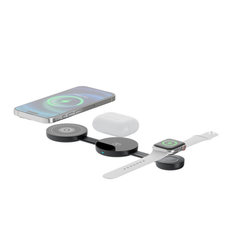 Multi-functional 3-in-1 wireless fast charging desktop folding wireless charger suitable for Apple phones and earphone stands
