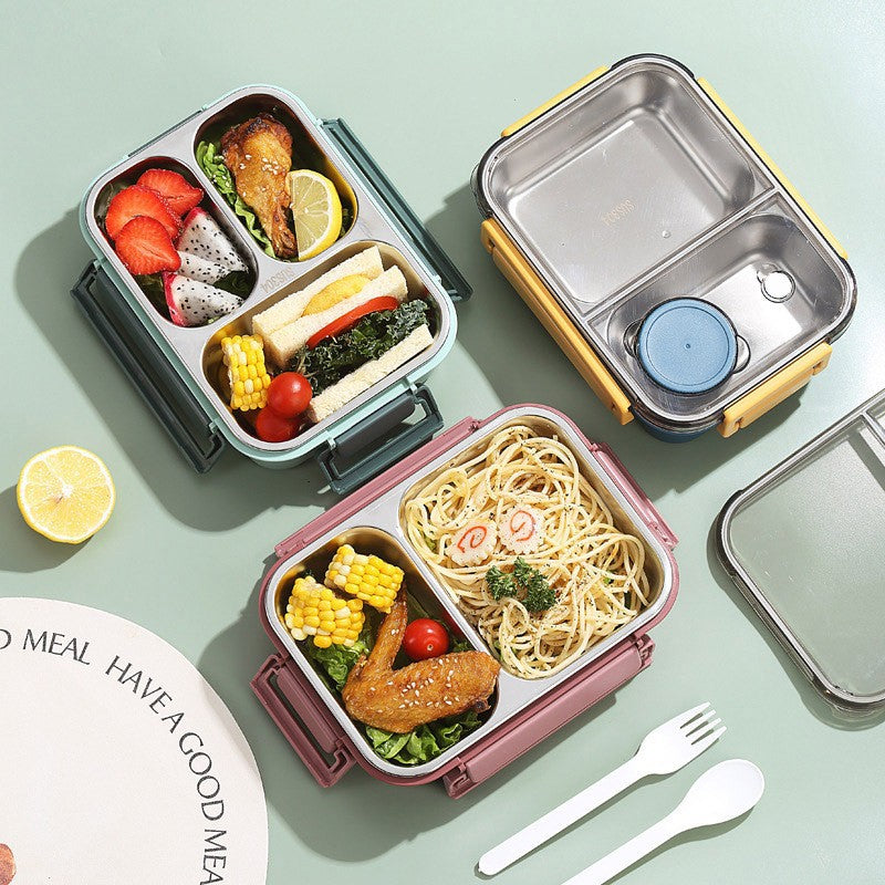 High-quality stainless steel divided lunch box, stylish plastic lunch box for students, salad box, microwaveable bento box for office workers.
