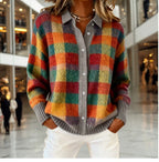 2026 New Women's Shirt, Collared Cardigan, Solid Color Knit 3D Print, Christmas Autumn/Winter