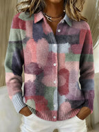 2026 New Women's Shirt, Collared Cardigan, Solid Color Knit 3D Print, Christmas Autumn/Winter