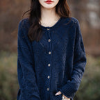 2026 Autumn/Winter New Arrival - Premium Pure Cotton Round Neck Hollow-Out Design Cardigan - Stylish Women's Coat