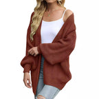 Women's lantern sleeve chunky knit cardigan 2026 autumn and winter new pocket knit sweater women's coat