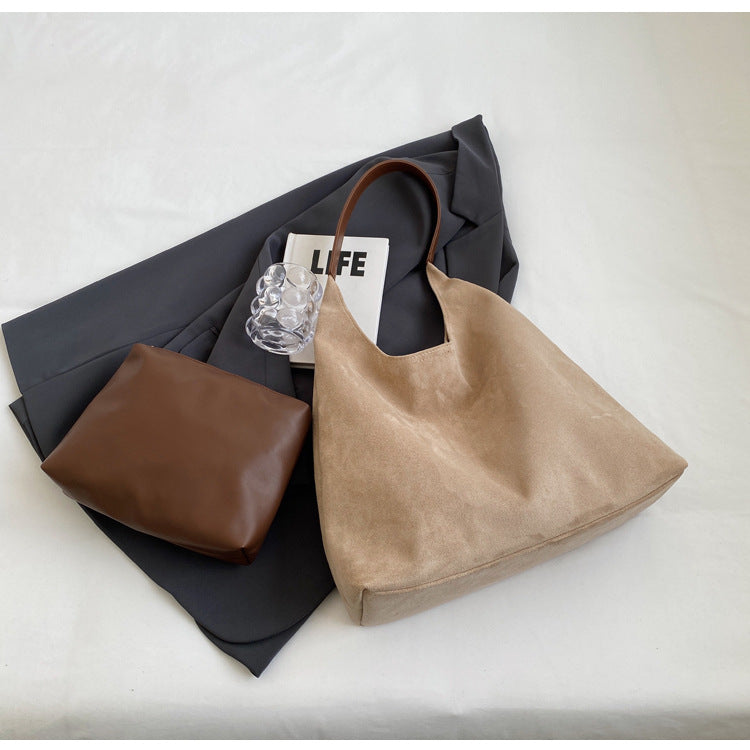 Casual commuter large capacity women's bag 2026 new autumn and winter suede tote bag niche versatile shoulder bag