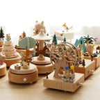 Wooden music box, creative home gift, children's birthday gift, carousel, handmade solid wood gift