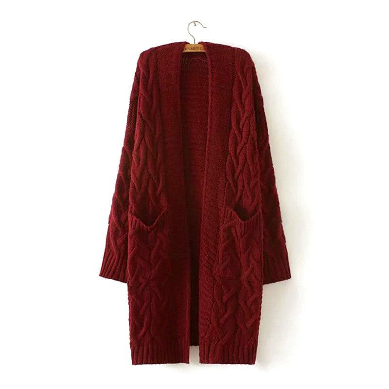 Women's Cross-Border Trade Sweater Coat 2026 Autumn/Winter New Korean Style Loose Cable Knit Solid Color Mid-Length Knit Cardigan