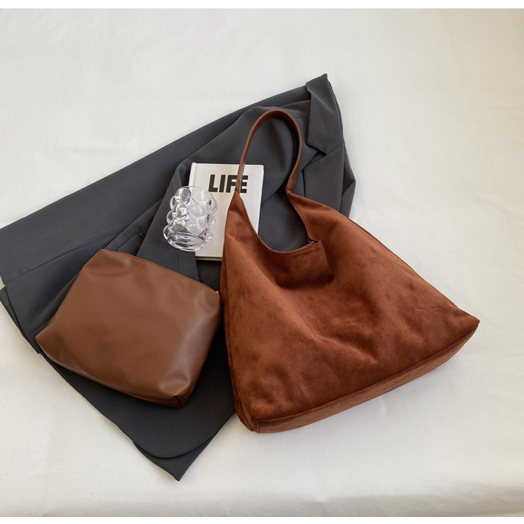 Casual commuter large capacity women's bag 2026 new autumn and winter suede tote bag niche versatile shoulder bag