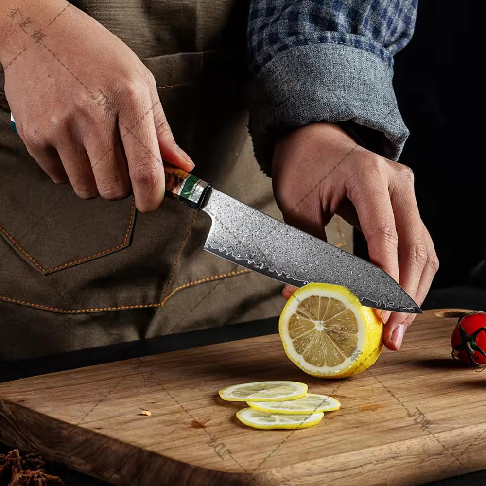 Octagonal resin handle Damascus steel chef's knife set, culinary knife combination set, Japanese chef's knife, slicing knife