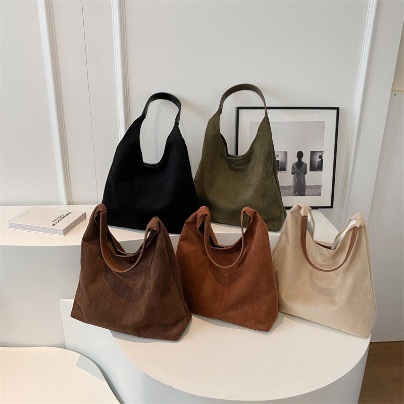 Casual commuter large capacity women's bag 2026 new autumn and winter suede tote bag niche versatile shoulder bag