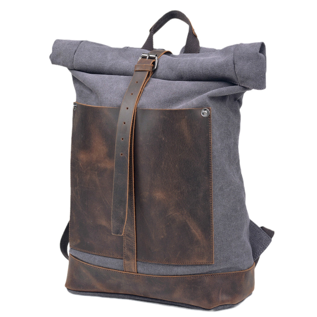 European and American retro washed canvas men's bag backpack large capacity roll top expansion backpack men's bag outdoor mountaineering bag
