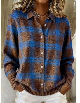 2026 New Women's Shirt, Collared Cardigan, Solid Color Knit 3D Print, Christmas Autumn/Winter