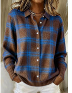 2026 New Women's Shirt, Collared Cardigan, Solid Color Knit 3D Print, Christmas Autumn/Winter