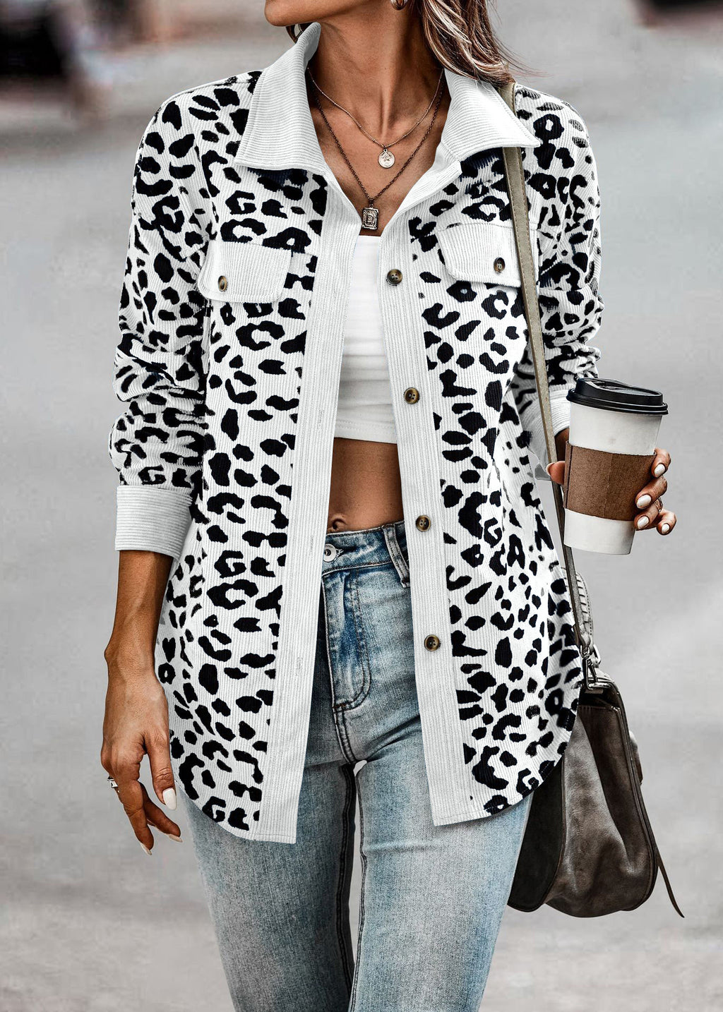 2026 Casual Style Cross-border Women's Clothing Autumn and Winter Fashion Leopard Print Button-down Long-sleeved Jacket