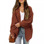 Women's lantern sleeve chunky knit cardigan 2026 autumn and winter new pocket knit sweater women's coat