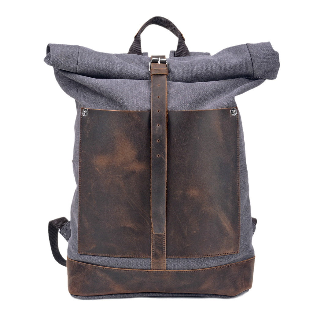 European and American retro washed canvas men's bag backpack large capacity roll top expansion backpack men's bag outdoor mountaineering bag