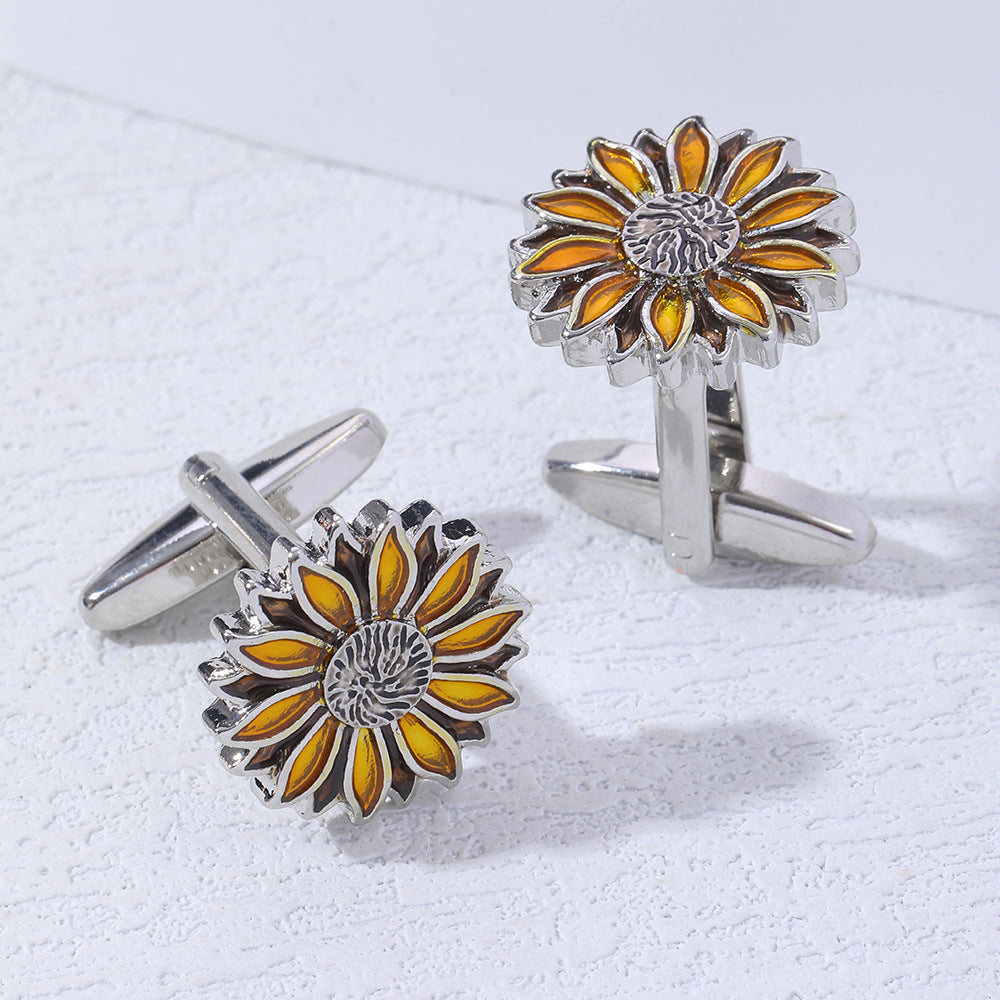 New cross-border style cufflinks, sunflower and chrysanthemum French style cufflinks, high-end dripping retro men's and women's shirt cufflinks