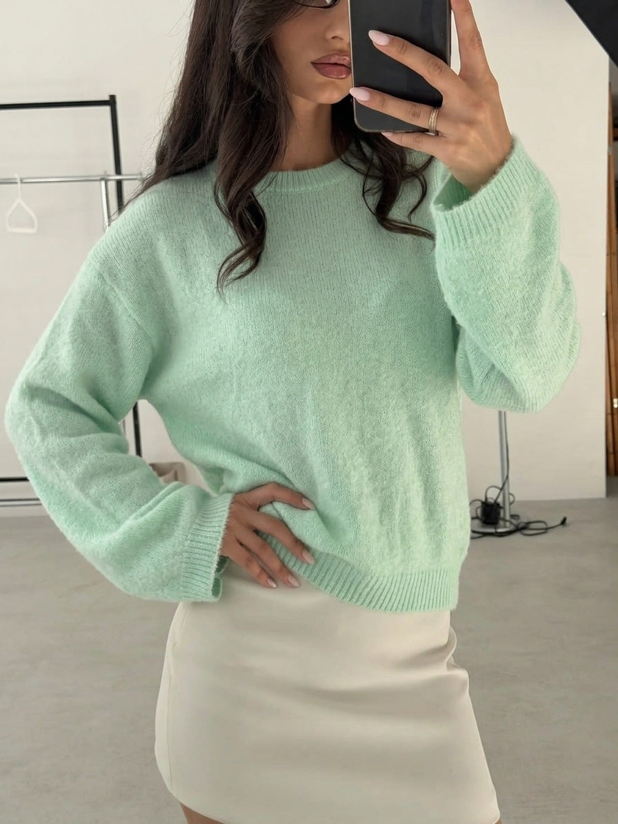 2026 Autumn/Winter New Style Faux Mink Cashmere Loose Round Neck Sweater for Women, Soft Knitted Pullover, Hot Selling Across Borders