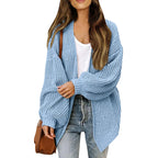 Women's lantern sleeve chunky knit cardigan 2026 autumn and winter new pocket knit sweater women's coat