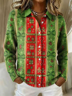 2026 New Women's Shirt, Collared Cardigan, Solid Color Knit 3D Print, Christmas Autumn/Winter