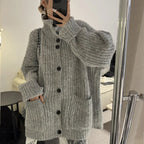 Korean Style Soft and Loose-fitting Lazy Style Sweater Cardigan 2026 Autumn/Winter New High-Neck Solid Color Knit Cardigan