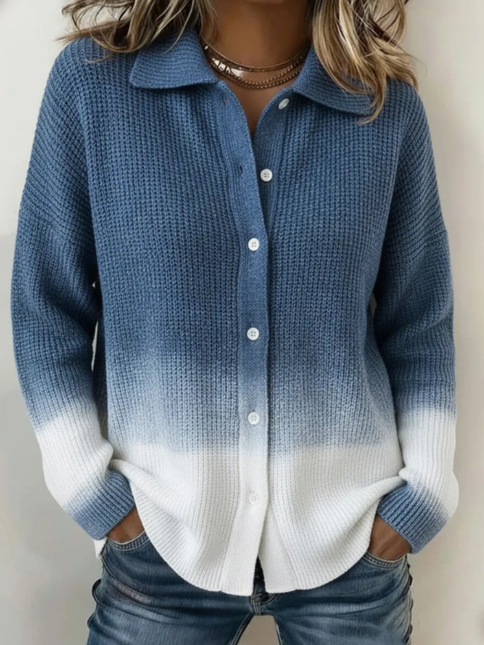 2026 New Women's Shirt, Collared Cardigan, Solid Color Knit 3D Print, Christmas Autumn/Winter