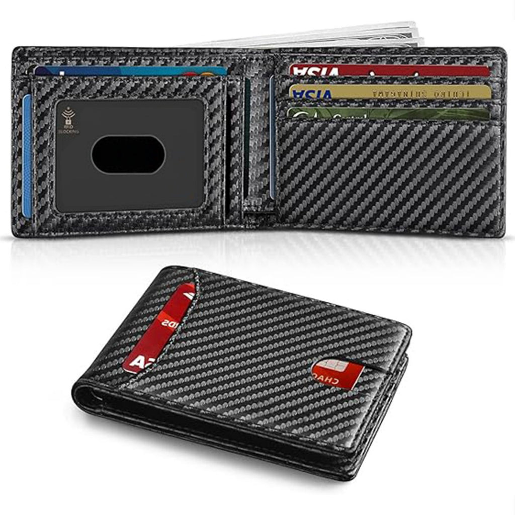 Men's Wallet, 11 Card Slots, Carbon Fiber Texture, Large Capacity, Bi-fold, Credit Card Holder