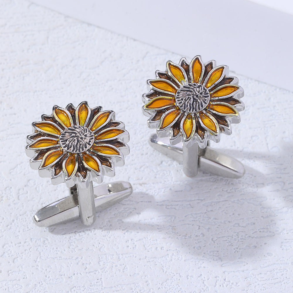 New cross-border style cufflinks, sunflower and chrysanthemum French style cufflinks, high-end dripping retro men's and women's shirt cufflinks