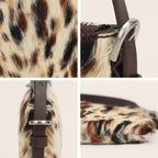 2026 Winter Leopard Print Horse Hair Shoulder Bag, Genuine Leather and Fur Trim, High-End Trendy Shoulder Bag from Factory