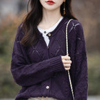 2026 Autumn/Winter New Arrival - Premium Pure Cotton Round Neck Hollow-Out Design Cardigan - Stylish Women's Coat