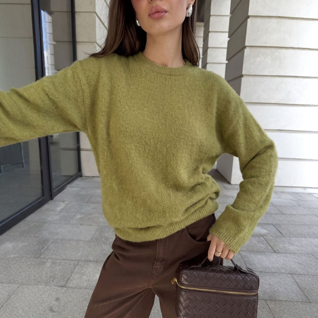 2026 Autumn/Winter New Style Faux Mink Cashmere Loose Round Neck Sweater for Women, Soft Knitted Pullover, Hot Selling Across Borders