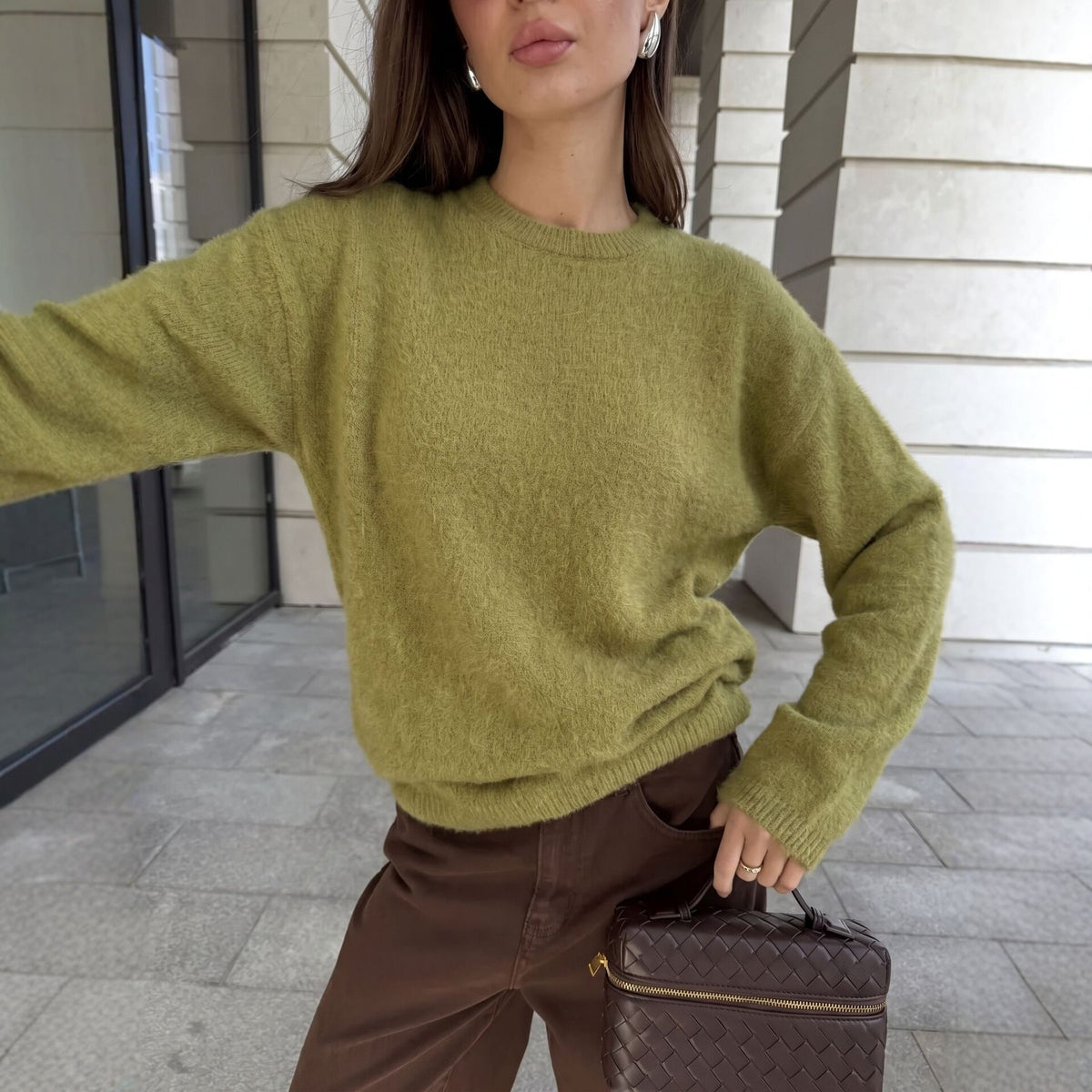 2026 Autumn/Winter New Style Faux Mink Cashmere Loose Round Neck Sweater for Women, Soft Knitted Pullover, Hot Selling Across Borders