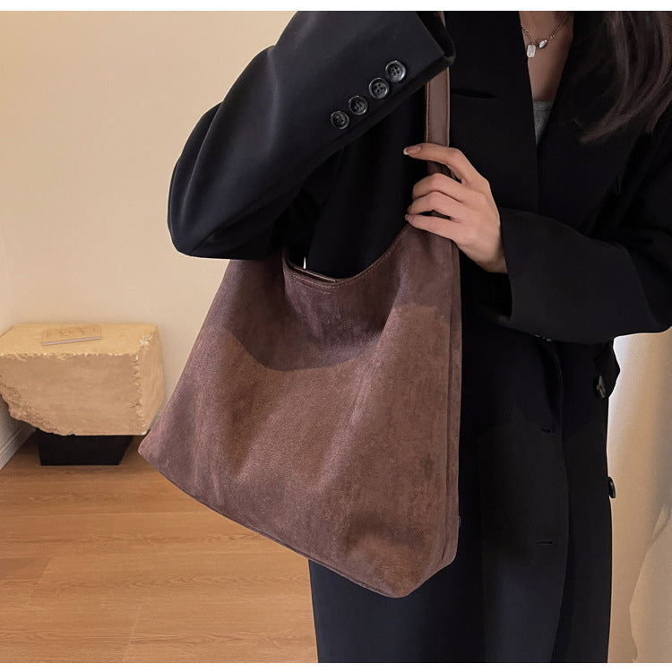 Casual commuter large capacity women's bag 2026 new autumn and winter suede tote bag niche versatile shoulder bag