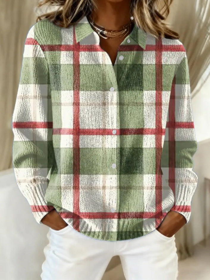 2026 New Women's Shirt, Collared Cardigan, Solid Color Knit 3D Print, Christmas Autumn/Winter