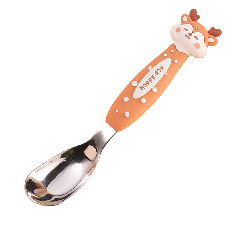 316 Cartoon Ingot Spoon Children's Stainless Steel Spoon Baby Feeding Spoon Cute Animal Spoon