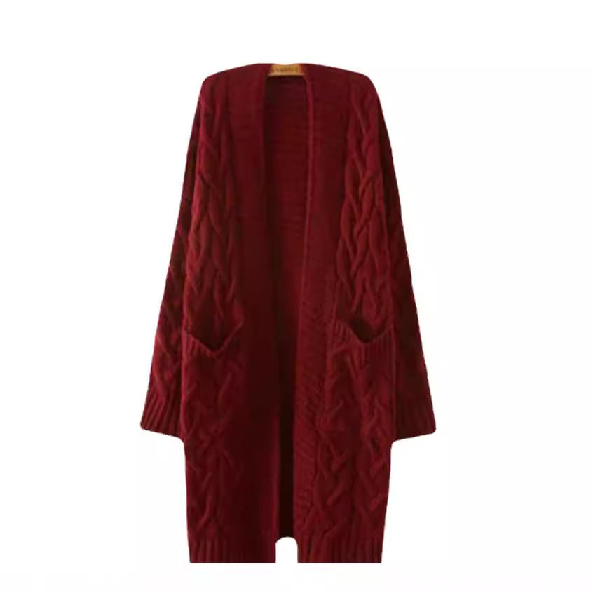 Women's Cross-Border Trade Sweater Coat 2026 Autumn/Winter New Korean Style Loose Cable Knit Solid Color Mid-Length Knit Cardigan