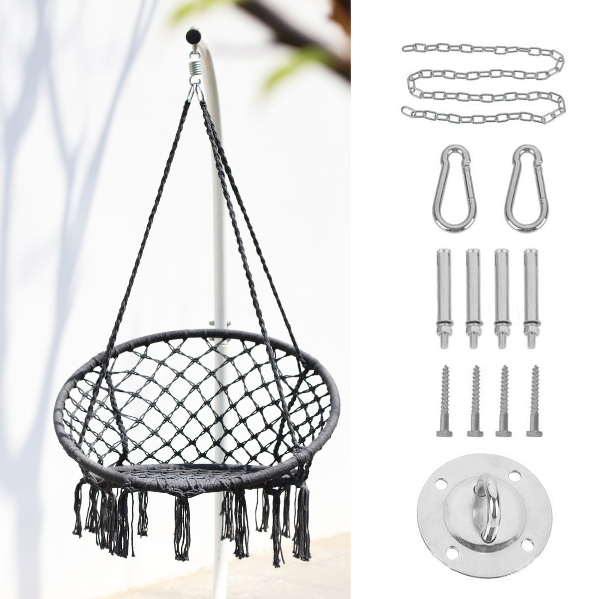 Nordic style tassel hanging chair hand-woven hanging basket cotton rope swing