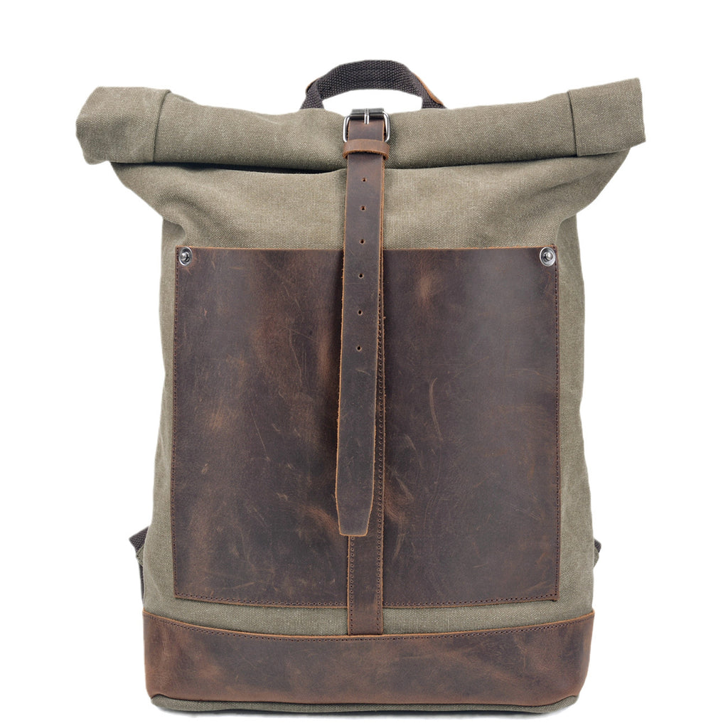 European and American retro washed canvas men's bag backpack large capacity roll top expansion backpack men's bag outdoor mountaineering bag